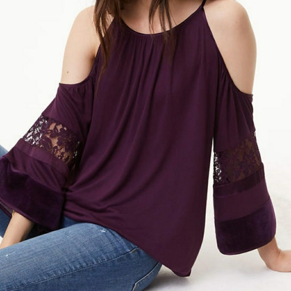 LOFT Tops - Ann Taylor Loft Lace & Velvet Cold Shoulder Top